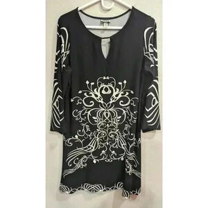 Women's Black w/ white Moroccan style cream print casual dress by Hasni size PXL
